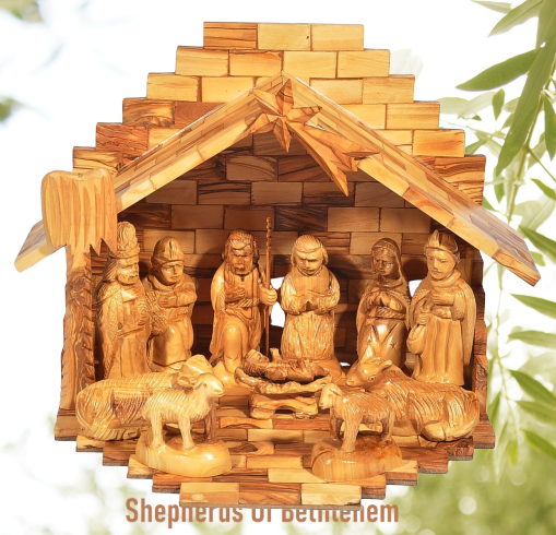 Olivewood Large Full Set Nativity Modern W/12 Pieces from Bethlehem. Olive  Wood